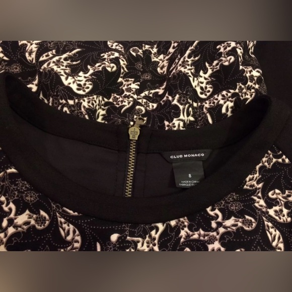 CLUB MONACO Ashton Ponte Knit Dress Leaf Floral Black Exposed Zipper Long Sleeve - Picture 10 of 13